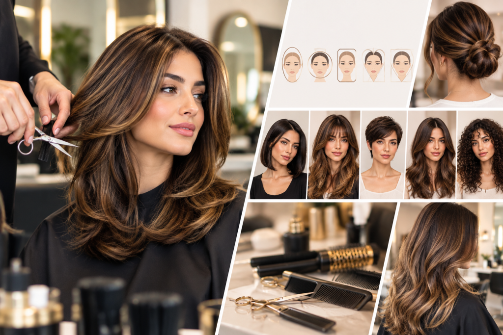 Woman getting a professional ladies haircut in Dubai with different hairstyle options